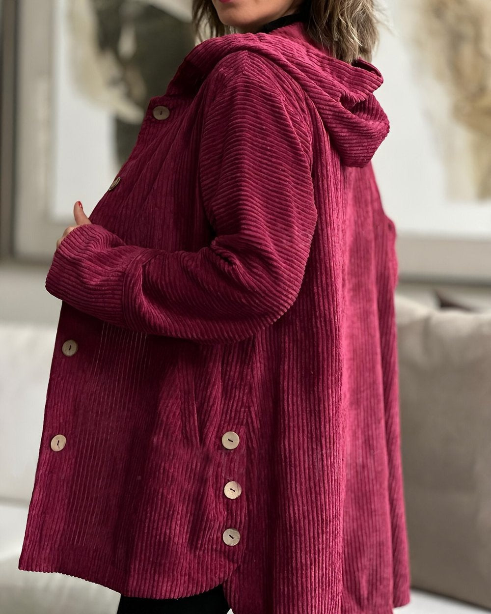 Amélie | Cozy Bordeaux Corduroy Coat
