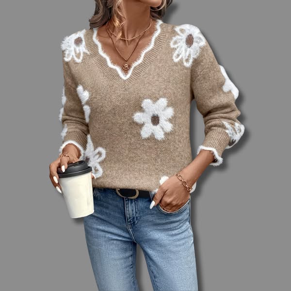 AMELIA | V-NECK FLORAL SWEATER