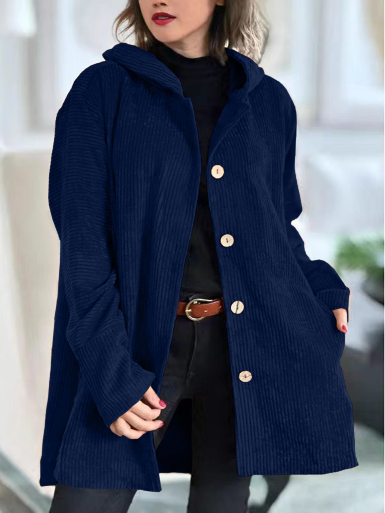 Amélie | Cozy Bordeaux Corduroy Coat