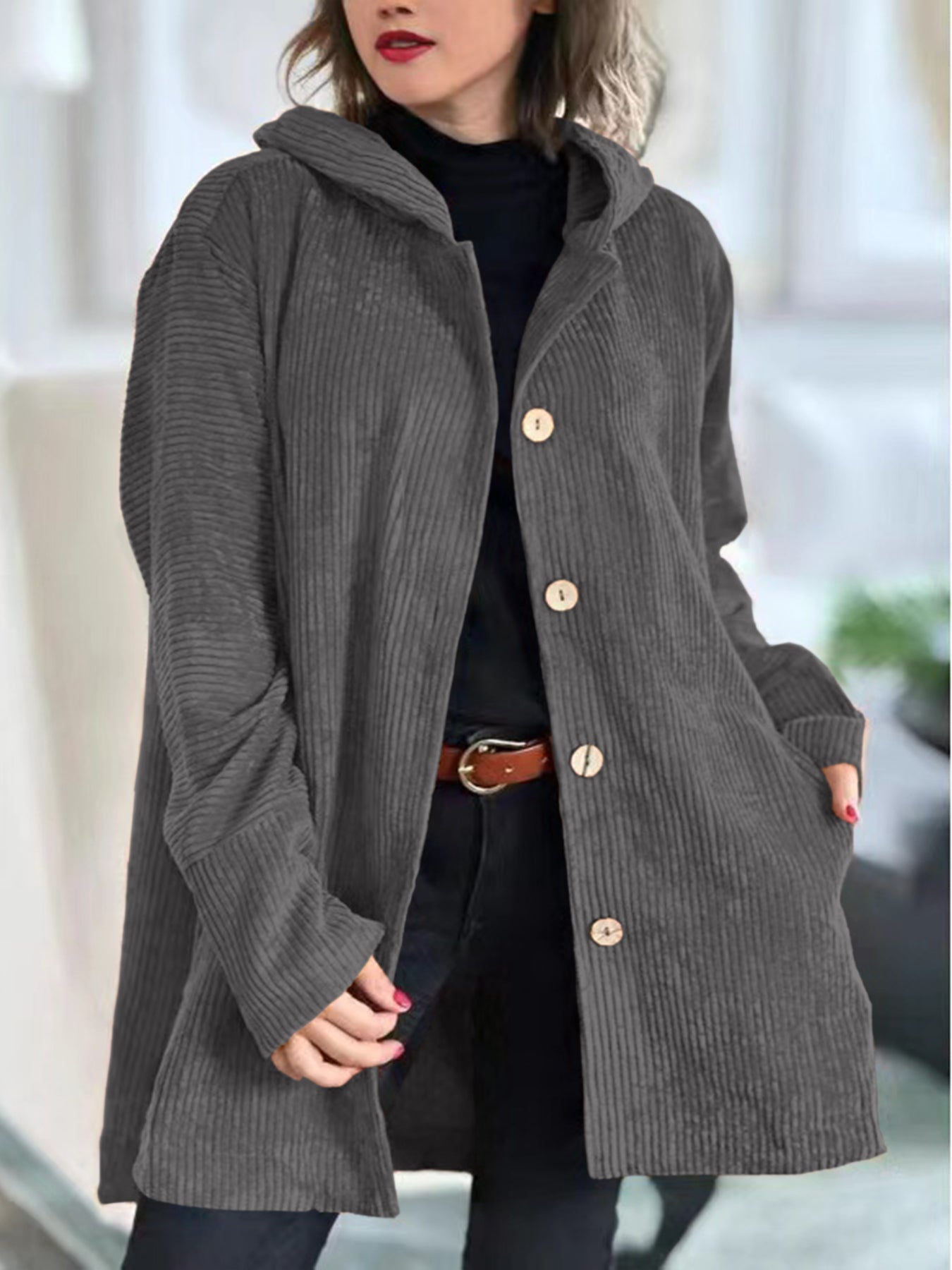 Amélie | Cozy Bordeaux Corduroy Coat