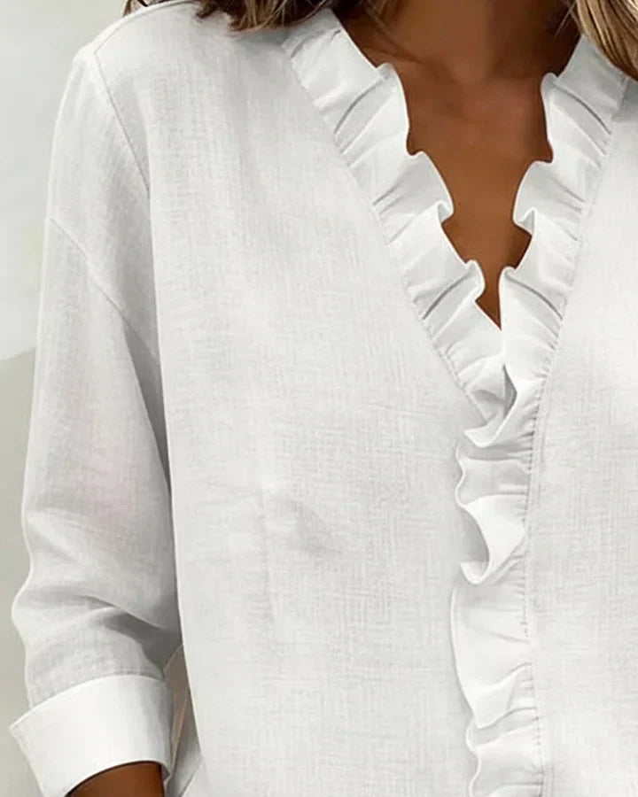 ELENA | RUFFLED V-NECK BLOUSE WITH LONG SLEEVES