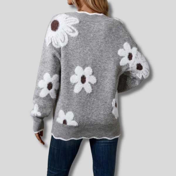 AMELIA | V-NECK FLORAL SWEATER