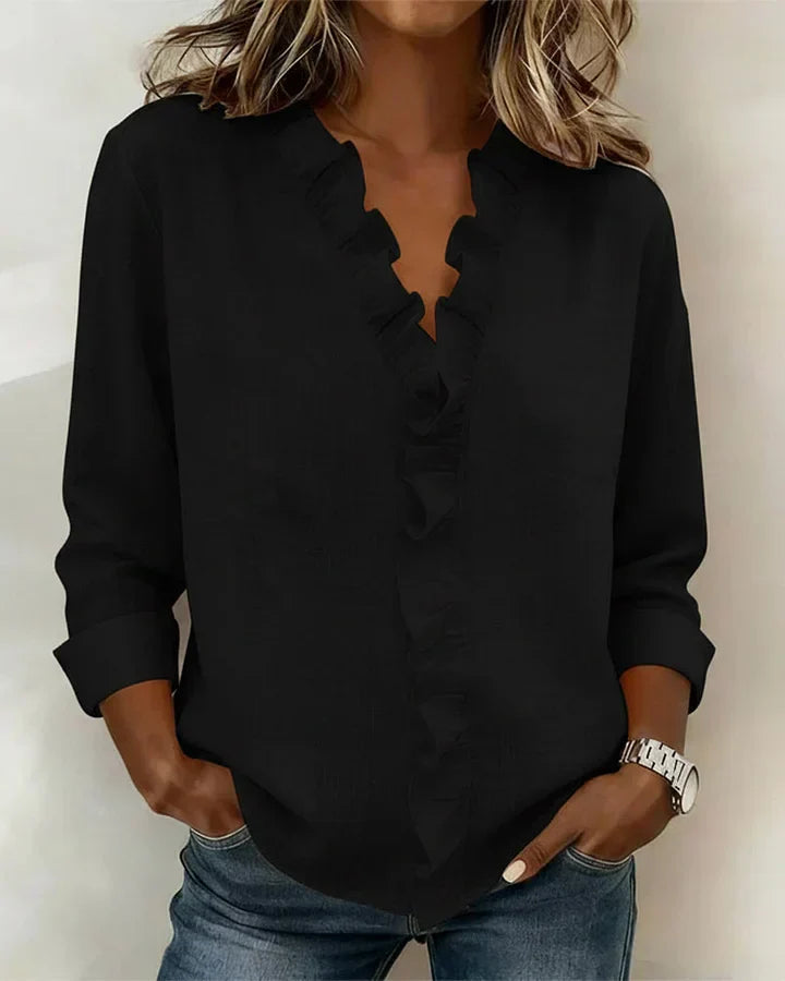 ELENA | RUFFLED V-NECK BLOUSE WITH LONG SLEEVES