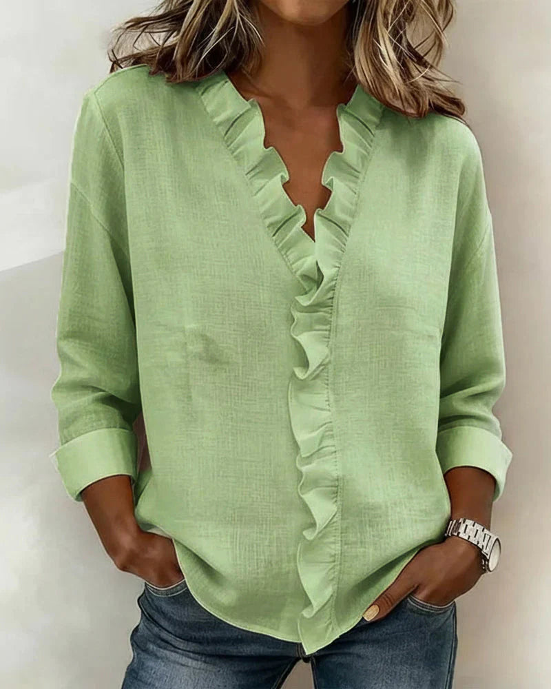 ELENA | RUFFLED V-NECK BLOUSE WITH LONG SLEEVES