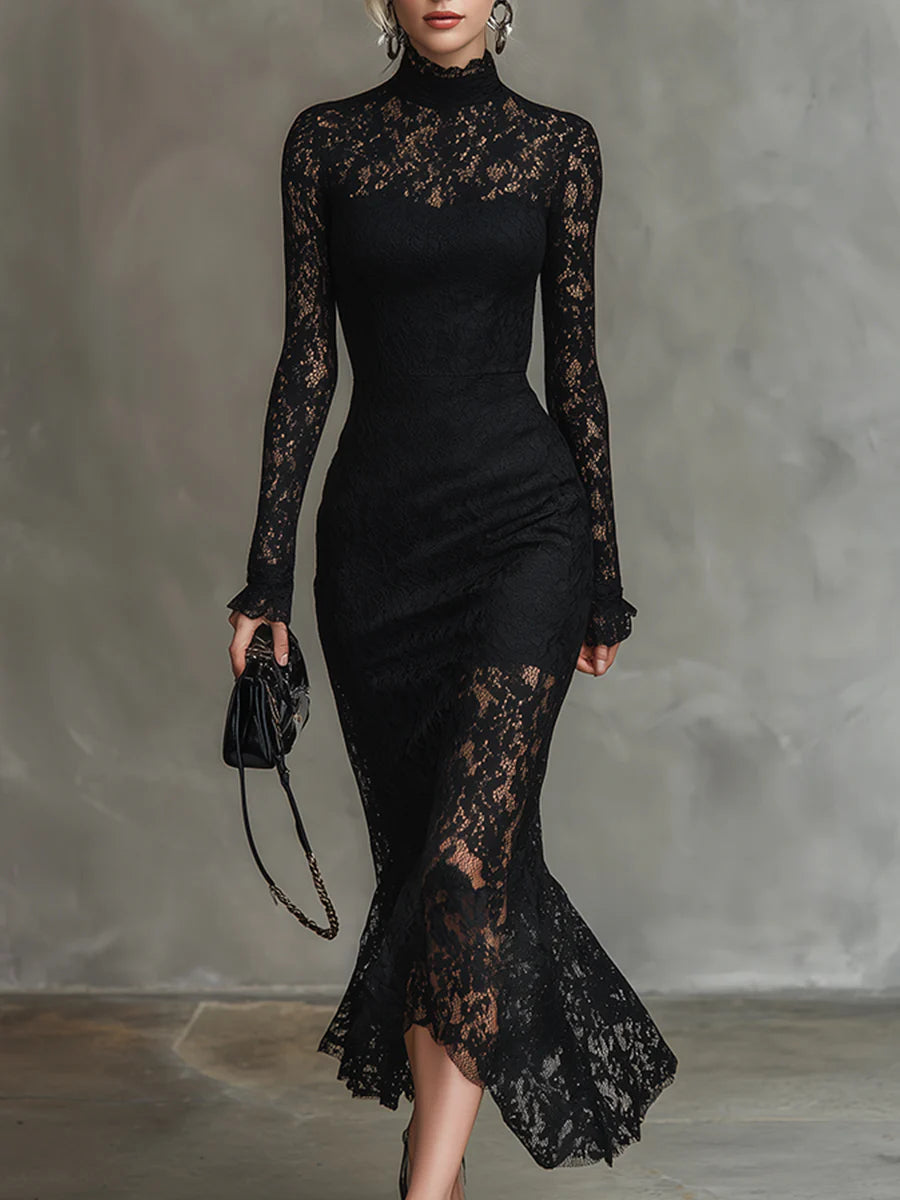 ISABELLA | ELEGANT BLACK LACE MERMAID MAXI DRESS
