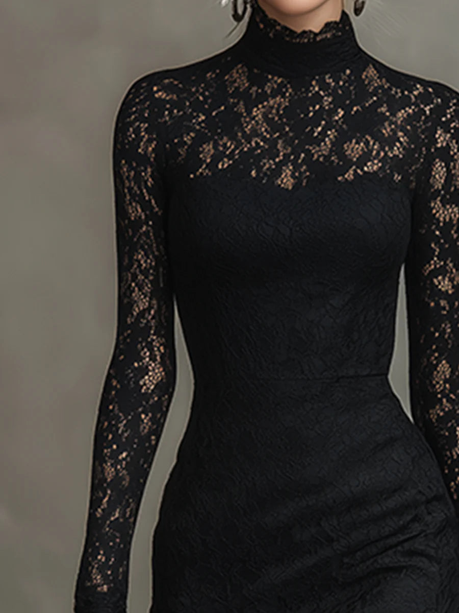 ISABELLA | ELEGANT BLACK LACE MERMAID MAXI DRESS
