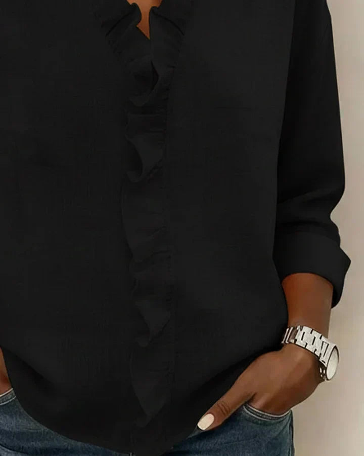 ELENA | RUFFLED V-NECK BLOUSE WITH LONG SLEEVES